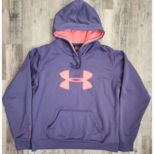 Under Armour Hoodie Womens Large Purple Pink Big Logo Fleece Athletic Sweatshirt
